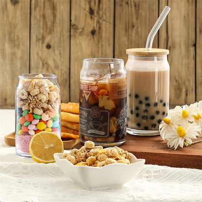 350ml/550ml Glass Cup With Lid and Straw Transparent Bubble Tea Cup Juice Glass Beer Can Milk Mocha Cups Breakfast Mug Drinkware