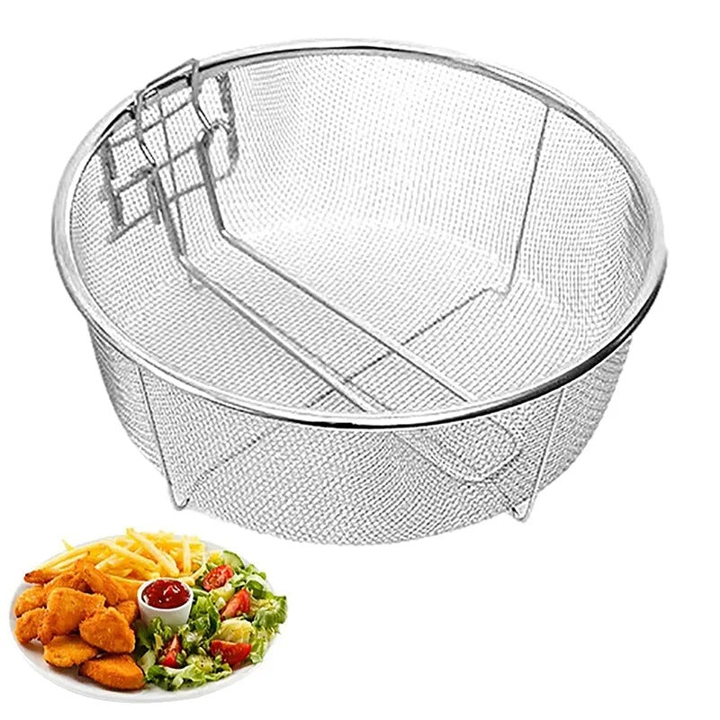 French Chip Frying Strainer Basket Stainless Steel Deep Fry Basket Kitchen Round Fryer Wire Mesh With Handle Wire Colander Nets