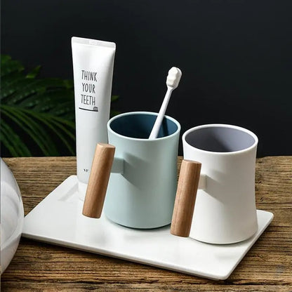 Nordic Wooden Handle Ceramic Porcelain Mug Coffee Cups Literary Water Tea Cup Milk Mug Coffee Cup Drinkware Coffeeware Teaware