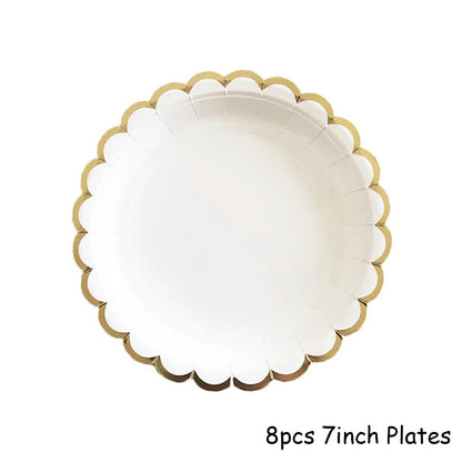 White Disposable Tableware Set Party Gold Paper Plate Wedding Necessitie Birthday Party Baby Shower Decorations Wedding Supplies