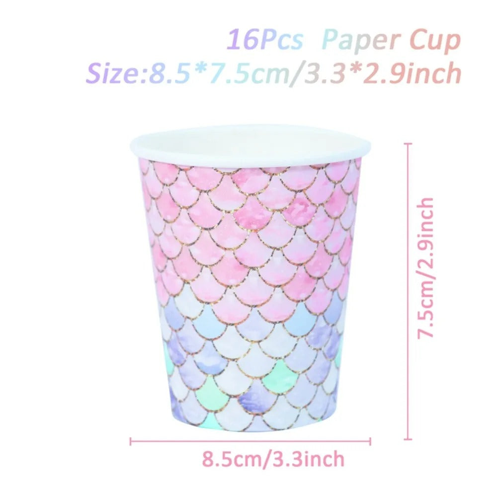 Little Mermaid Party Disposable Tableware Set Mermaid Themed Under The Sea Paper Cup Birthday Wedding Decoration Supplies