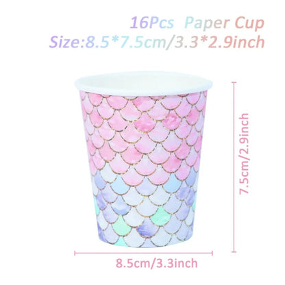 Little Mermaid Party Disposable Tableware Set Mermaid Themed Under The Sea Paper Cup Birthday Wedding Decoration Supplies