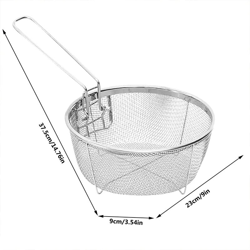 French Chip Frying Strainer Basket Stainless Steel Deep Fry Basket Kitchen Round Fryer Wire Mesh With Handle Wire Colander Nets