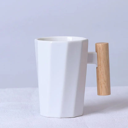 Nordic Wooden Handle Ceramic Porcelain Mug Coffee Cups Literary Water Tea Cup Milk Mug Coffee Cup Drinkware Coffeeware Teaware