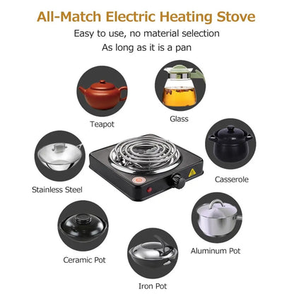 1000W Electric Stove Iron Burner Hot Plate Portable Kitchen Cooker Coffee Heater Milk Soup Durable Asjustable Quick