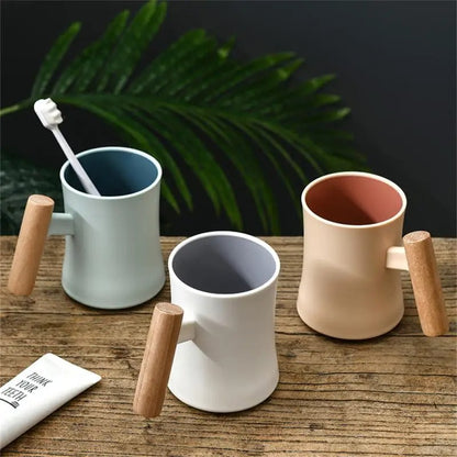 Nordic Wooden Handle Ceramic Porcelain Mug Coffee Cups Literary Water Tea Cup Milk Mug Coffee Cup Drinkware Coffeeware Teaware