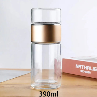 420ML Tea Water Bottle High Borosilicate Glass Double Layer Tea Water Cup Infuser Tumbler Drinkware Water Bottle With Tea Filter