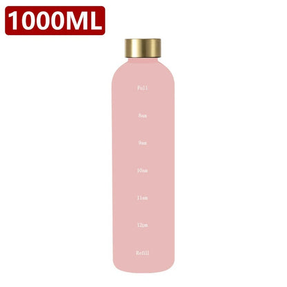 1Liter Sports Water Bottle With Time Marker Fitness Outdoor Travel Portable Leakproof Drinkware BPA Free Frosted Drink Bottles