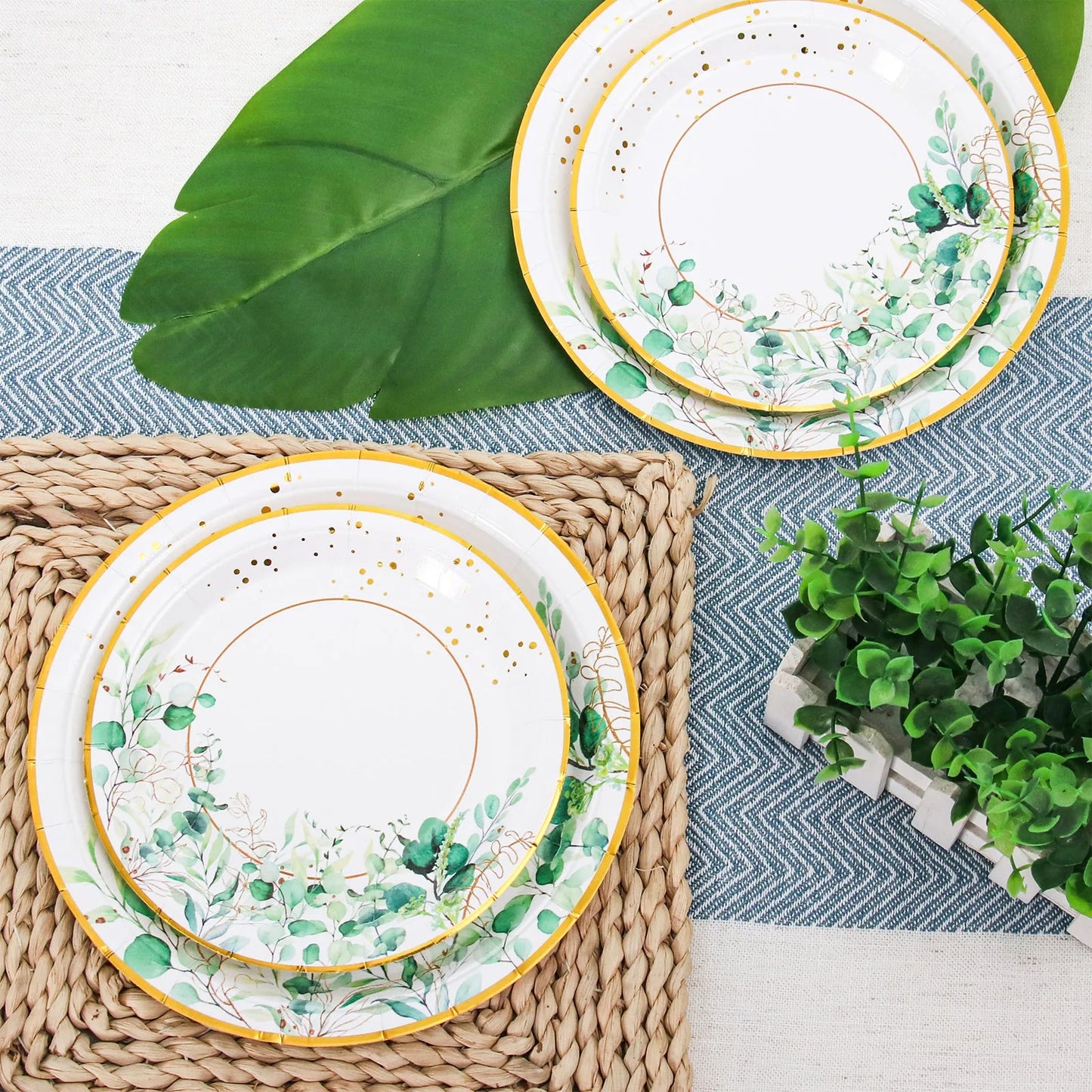 Sage Green Disposable Tableware Tropic Greenery Party Paper Plates Cup Supply Wedding Birthday Jungle Safari Theme Party Decor