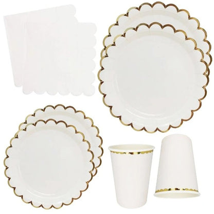 White Disposable Tableware Set Party Gold Paper Plate Wedding Necessitie Birthday Party Baby Shower Decorations Wedding Supplies