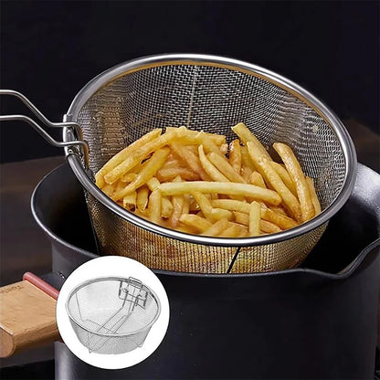 French Chip Frying Strainer Basket Stainless Steel Deep Fry Basket Kitchen Round Fryer Wire Mesh With Handle Wire Colander Nets