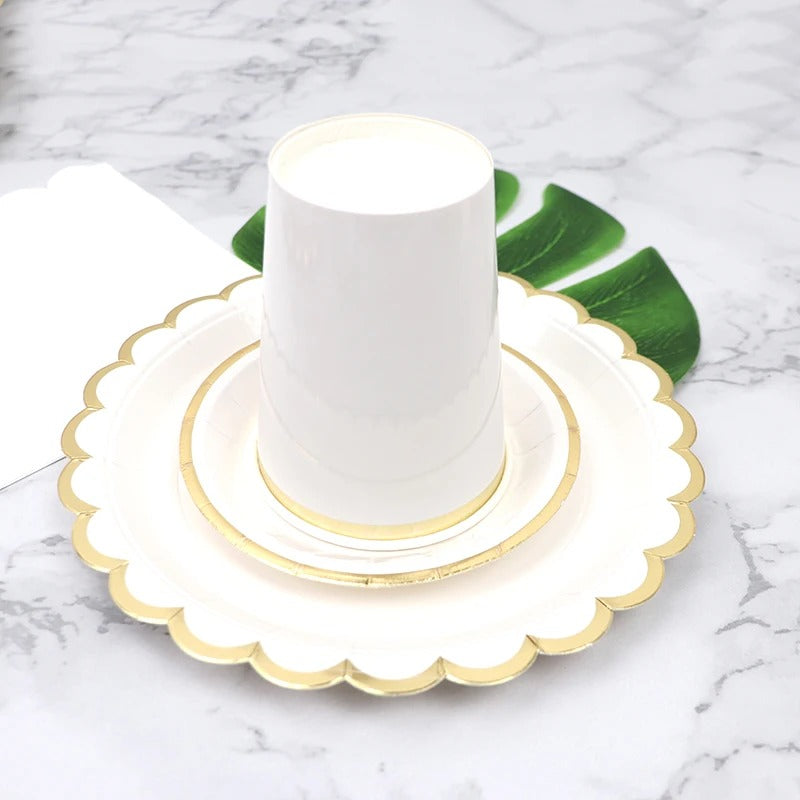 White Disposable Tableware Set Party Gold Paper Plate Wedding Necessitie Birthday Party Baby Shower Decorations Wedding Supplies