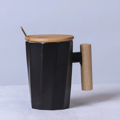 Nordic Wooden Handle Ceramic Porcelain Mug Coffee Cups Literary Water Tea Cup Milk Mug Coffee Cup Drinkware Coffeeware Teaware