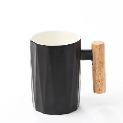 Nordic Wooden Handle Ceramic Porcelain Mug Coffee Cups Literary Water Tea Cup Milk Mug Coffee Cup Drinkware Coffeeware Teaware