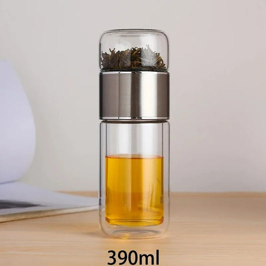 420ML Tea Water Bottle High Borosilicate Glass Double Layer Tea Water Cup Infuser Tumbler Drinkware Water Bottle With Tea Filter