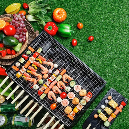 Stainless Steel Wooden Handle Barbecue Barbecue Pin Mutton Skewer Round Sign Flat Iron Skewer Barbecue Cookware Bbq Tools