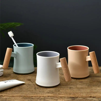 Nordic Wooden Handle Ceramic Porcelain Mug Coffee Cups Literary Water Tea Cup Milk Mug Coffee Cup Drinkware Coffeeware Teaware